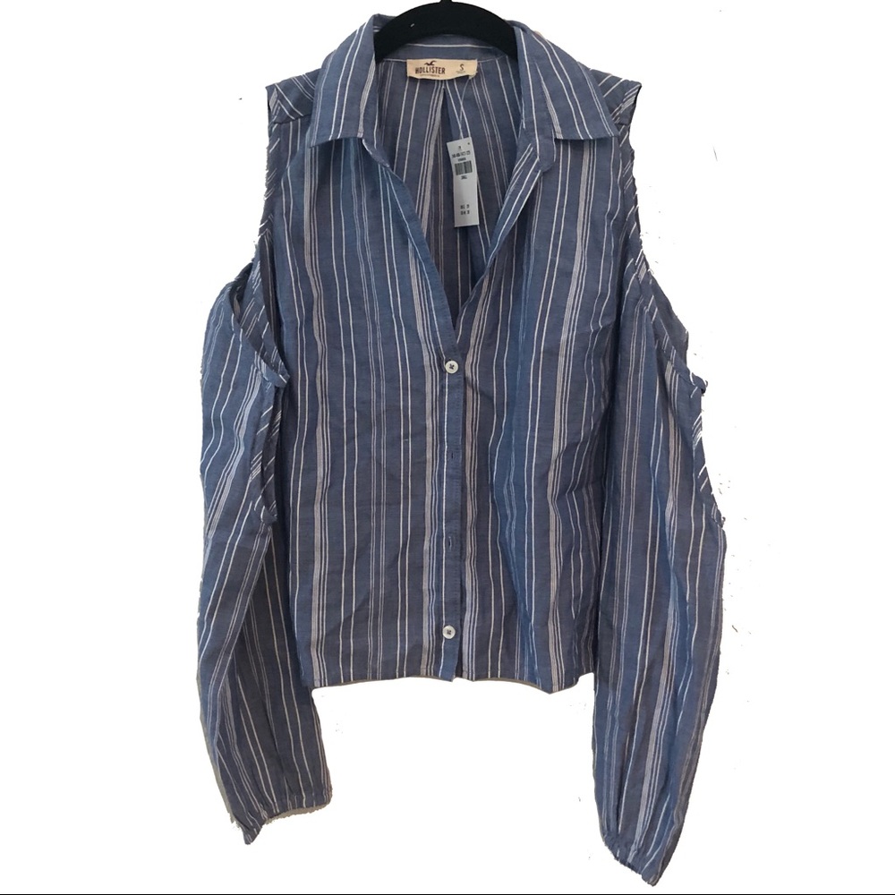 Hollister Blue Striped Cold Shoulder